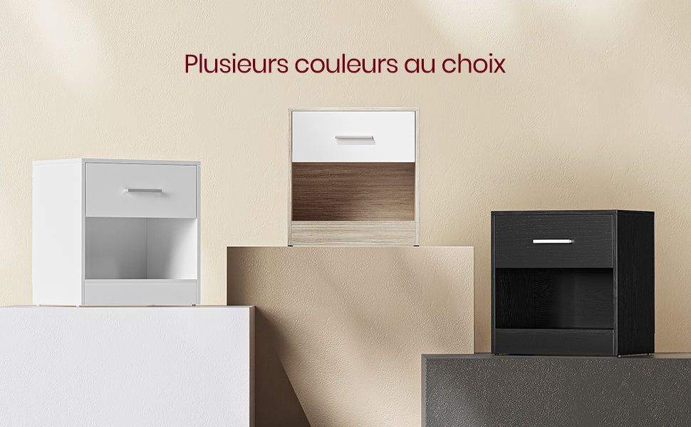 Lot de 2 tables de chevet avec tiroir et niche