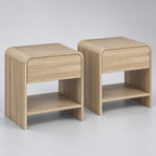 Lot de 2 chevets effet bois aux angles arrondis sur fond argenté