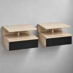 Lot de deux tables de chevet suspendues effet chêne et noir sur fond argenté