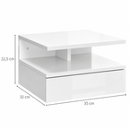 Dimensions d’un chevet suspendu blanc : 35 × 32 × 22,5 cm.