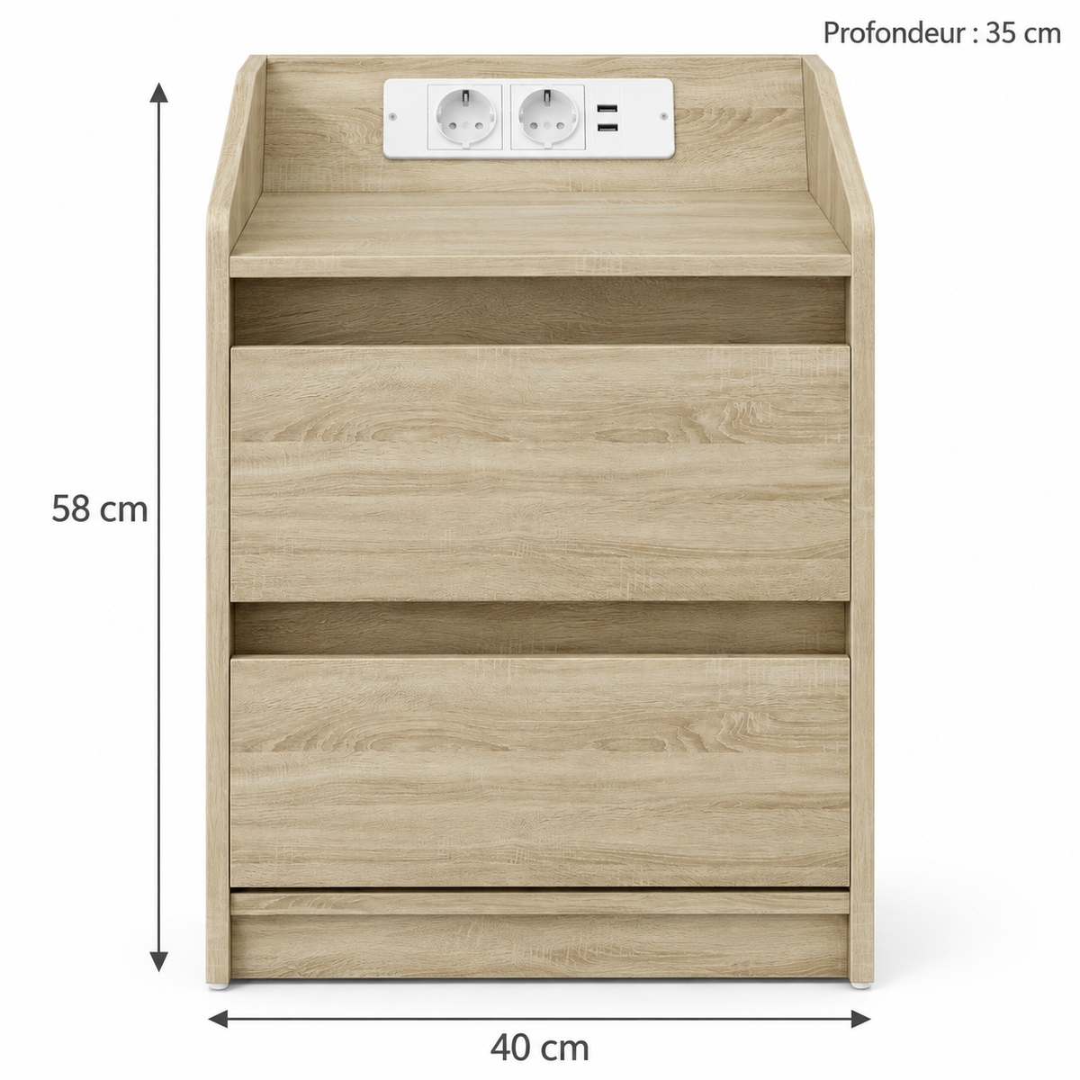 Dimensions du chevet : 40 × 35 × 58 cm — dimensions