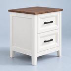 Table de chevet blanche et plateau brun vue de trois quarts gauche