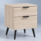 Table de chevet effet chêne vue de trois quarts gauche