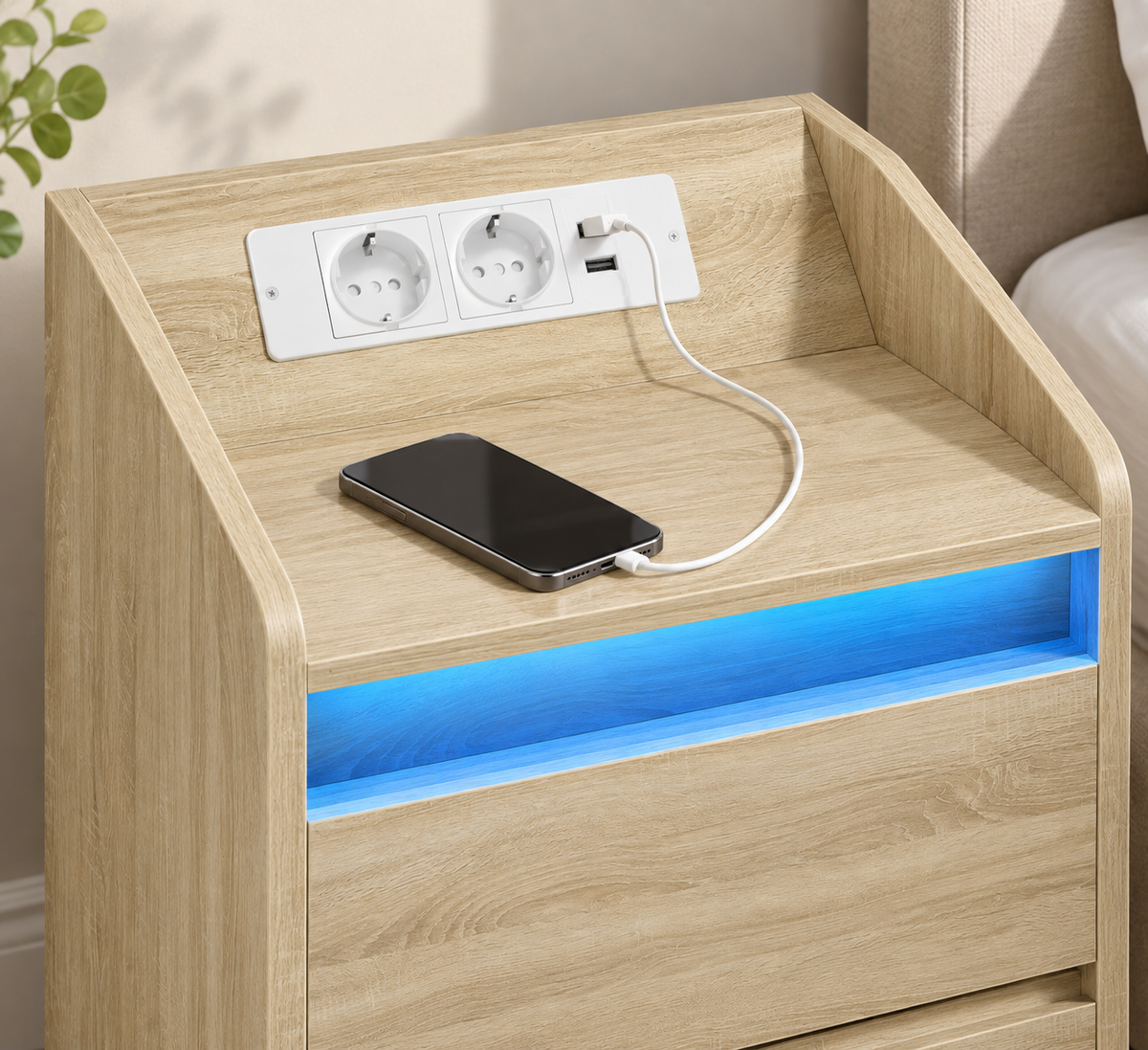 Détail des deux prises et deux ports USB-A