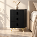 Table de chevet 3 tiroirs avec pieds dorés – 63 cm