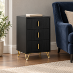Table de chevet 3 tiroirs avec pieds dorés – 63 cm