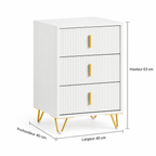 Table de chevet 3 tiroirs avec pieds dorés – 63 cm