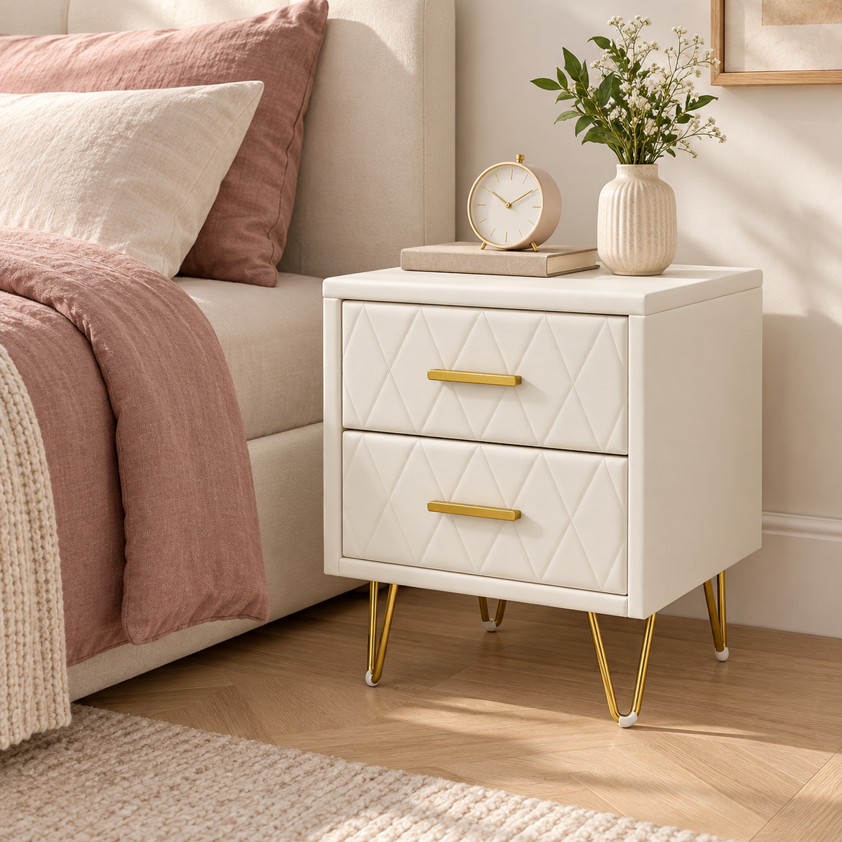 Table de chevet Style C dans une chambre aux tons doux