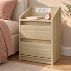 Chevet effet chêne dans une chambre rose poudré