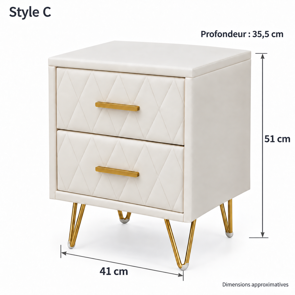 Dimensions approximatives du Style C : 41 × 35,5 × 51 cm