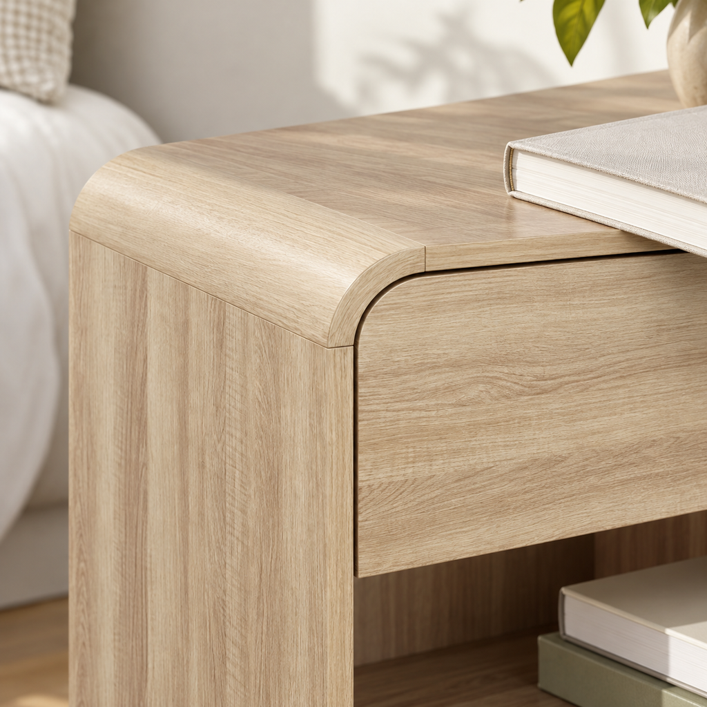 Détail du plateau effet bois