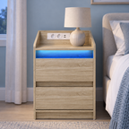 Chevet LED près d’un lit dans une chambre bleue