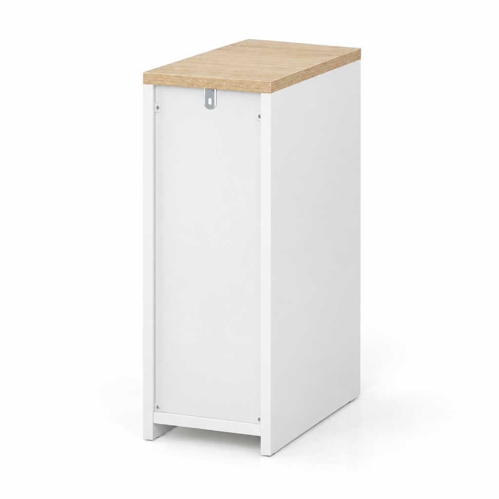 Vue arrière du chevet étroit blanc avec son dispositif de fixation visible.