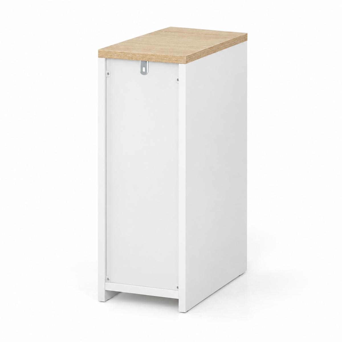 Vue arrière du chevet étroit blanc avec son dispositif de fixation visible.
