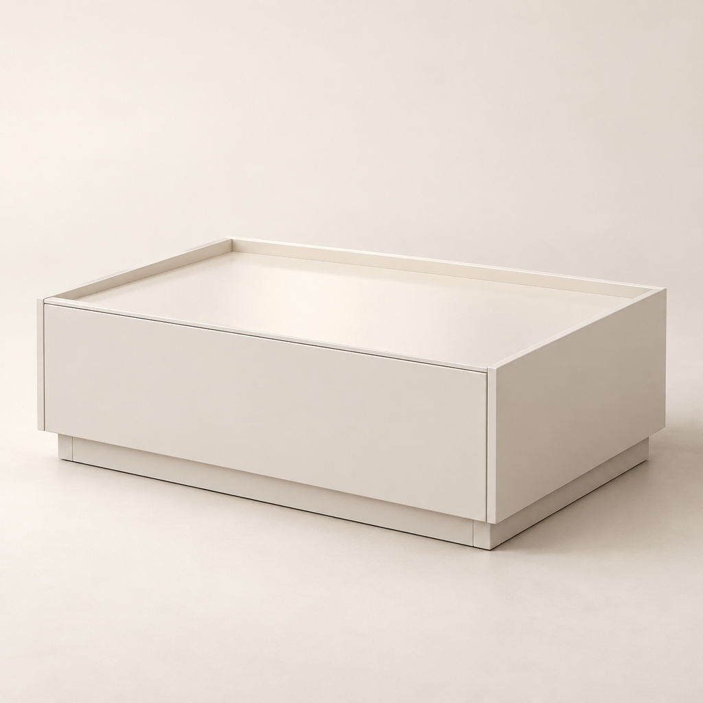 Chevet bas blanc de 60 cm en studio, vu de trois quarts.