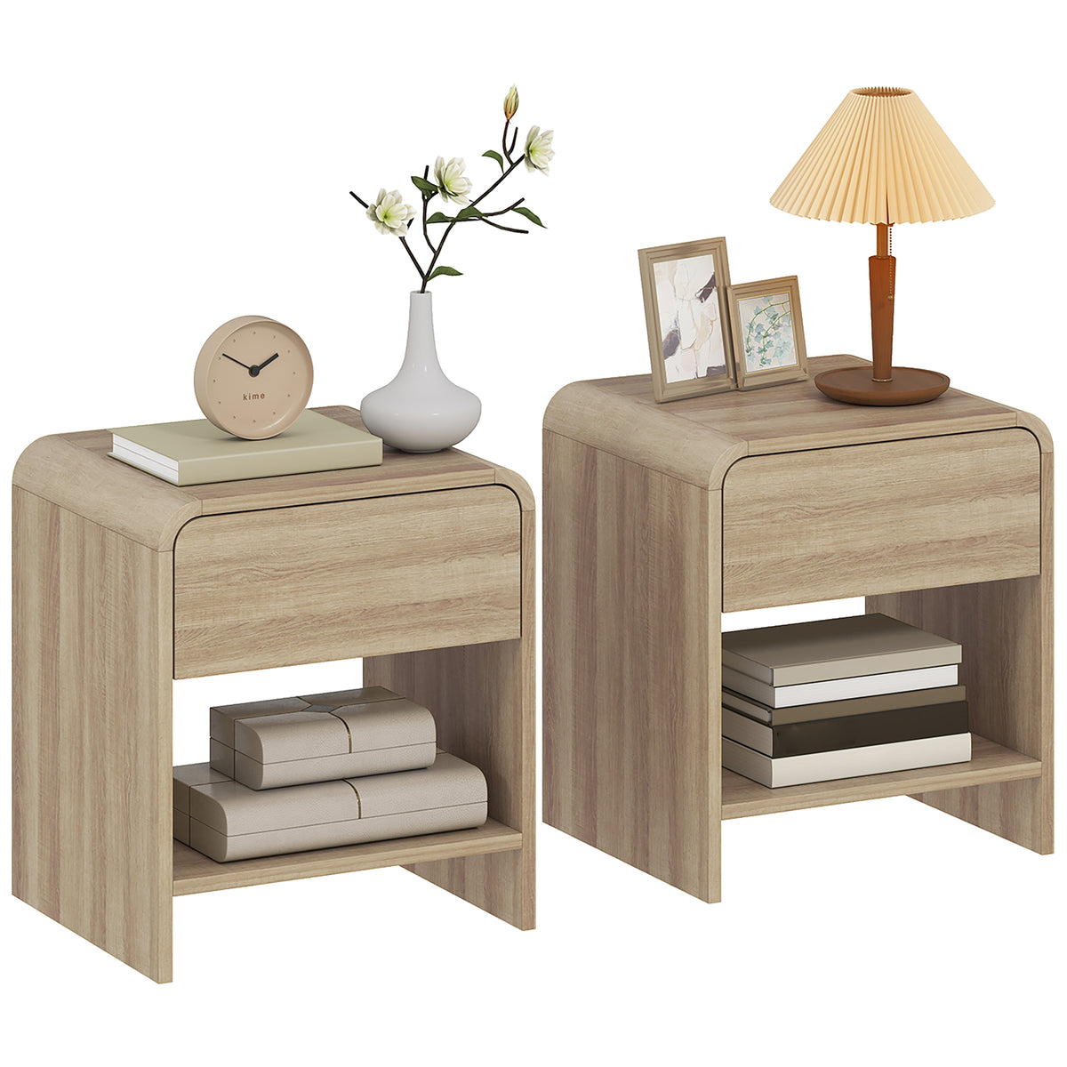Lot de 2 tables de chevet effet bois avec tiroir et niche