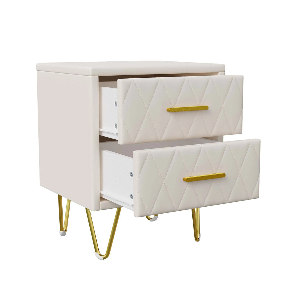Lot de 2 tables de chevet blanches avec pieds dorés