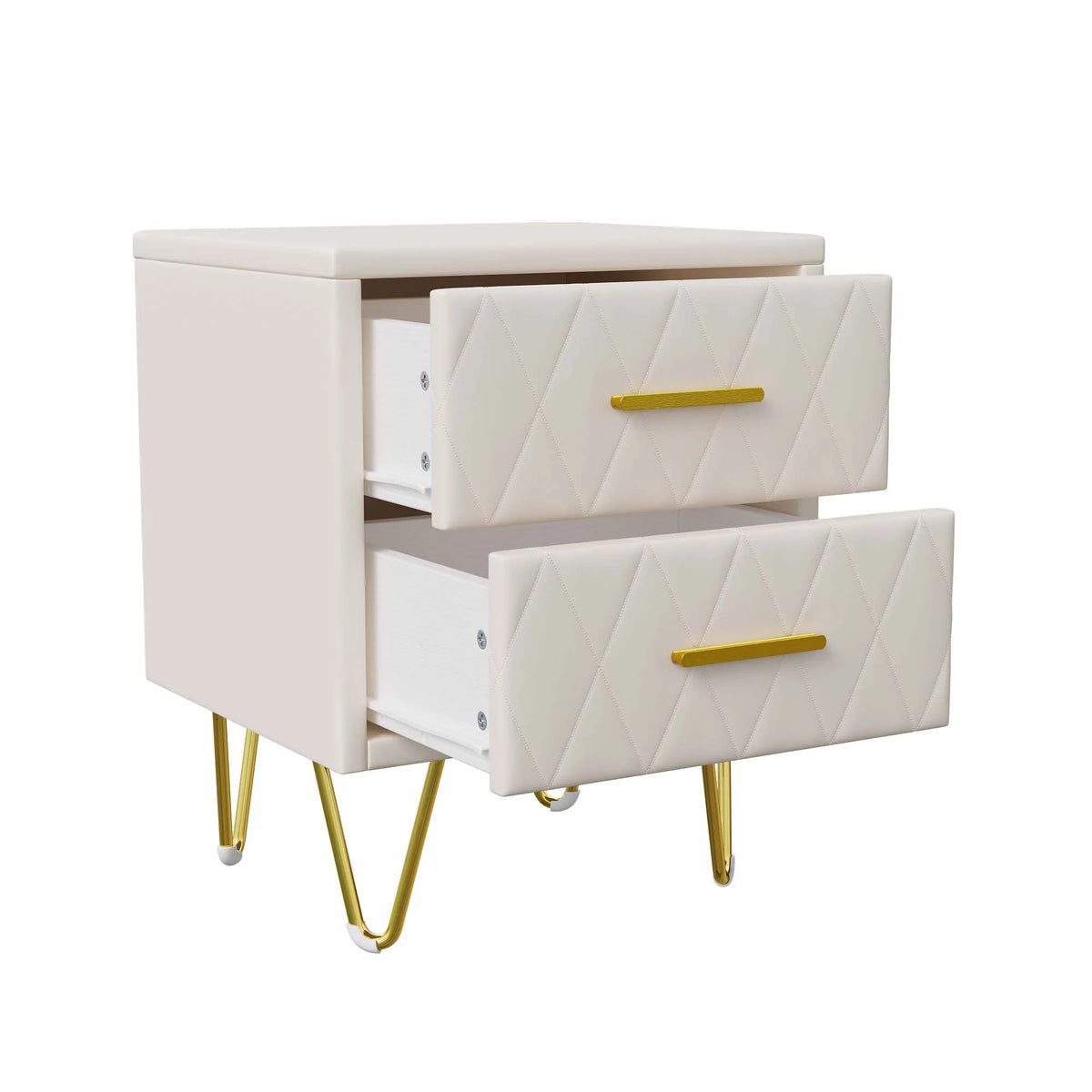 Lot de 2 tables de chevet blanches avec pieds dorés