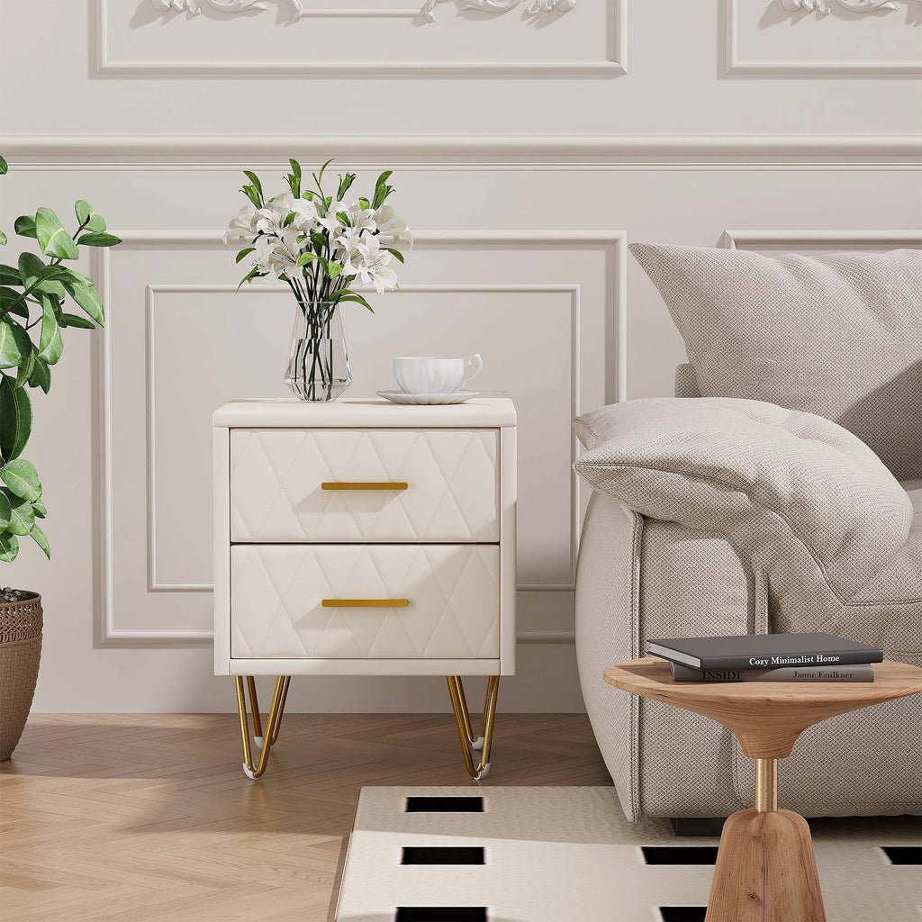 Lot de 2 tables de chevet blanches avec pieds dorés