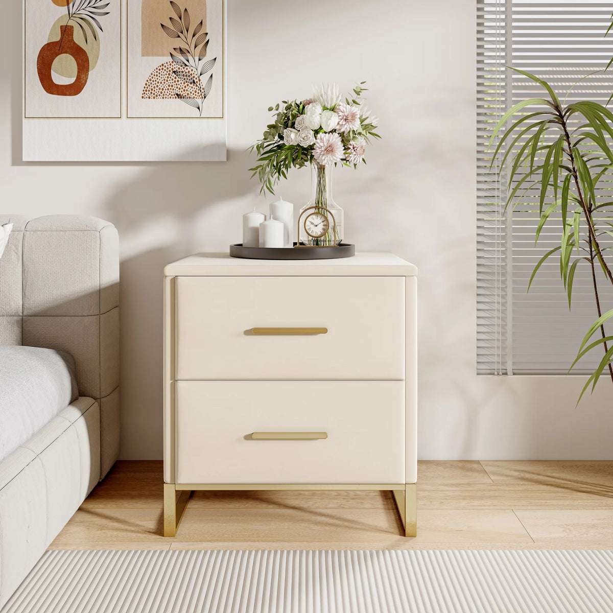 Lot de 2 tables de chevet blanches avec pieds dorés
