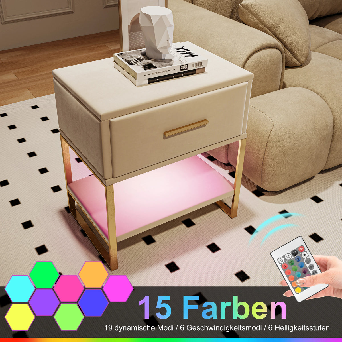 Lot de 2 tables de chevet blanches avec pieds dorés
