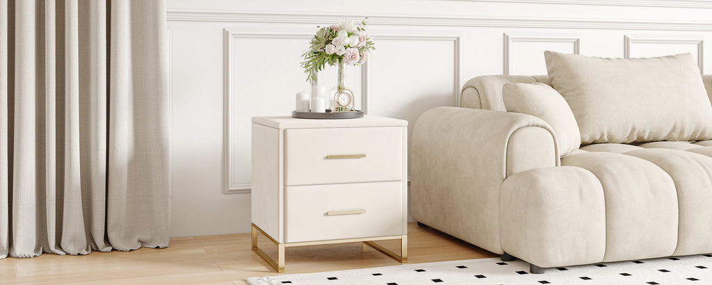 Lot de 2 tables de chevet blanches avec pieds dorés