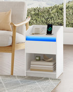 Table de chevet LED avec tiroir, prises et USB