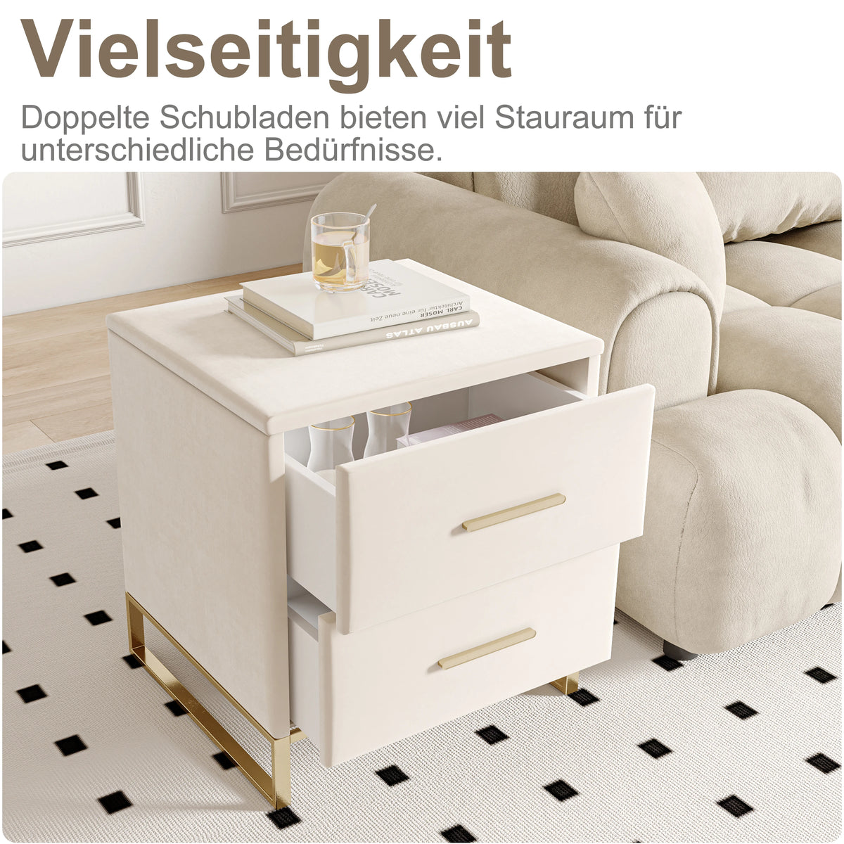 Lot de 2 tables de chevet blanches avec pieds dorés