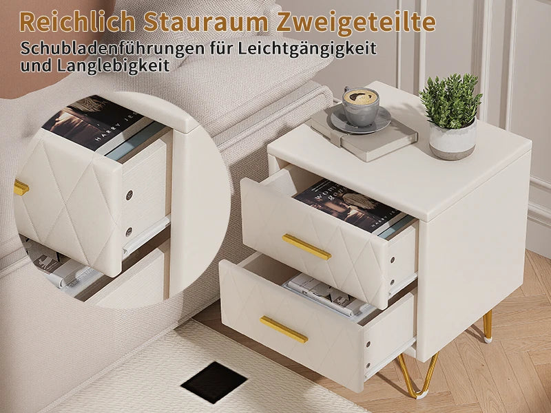Lot de 2 tables de chevet blanches avec pieds dorés
