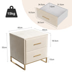 Lot de 2 tables de chevet blanches avec pieds dorés