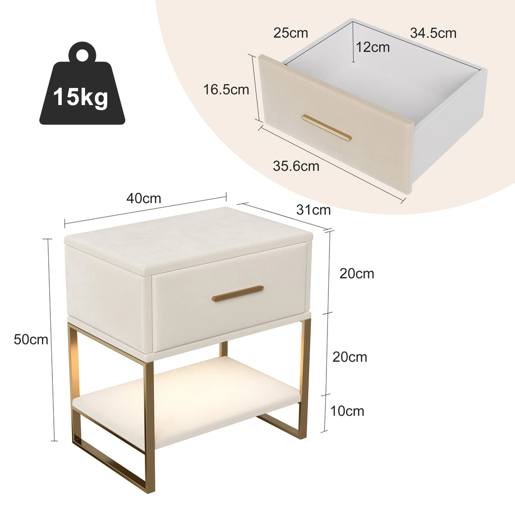 Lot de 2 tables de chevet blanches avec pieds dorés