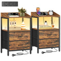 Lot de 2 tables de chevet LED à 2 tiroirs avec prises USB