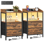 Lot de 2 tables de chevet LED à 2 tiroirs avec prises USB