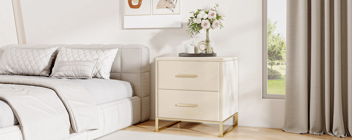 Lot de 2 tables de chevet blanches avec pieds dorés