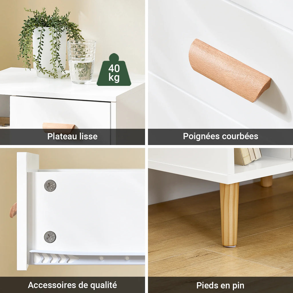 Table de chevet blanche à 3 tiroirs et 2 niches