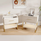Lot de 2 tables de chevet blanches avec pieds dorés