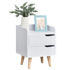 Petite table de chevet blanche à 2 tiroirs et pieds en bois