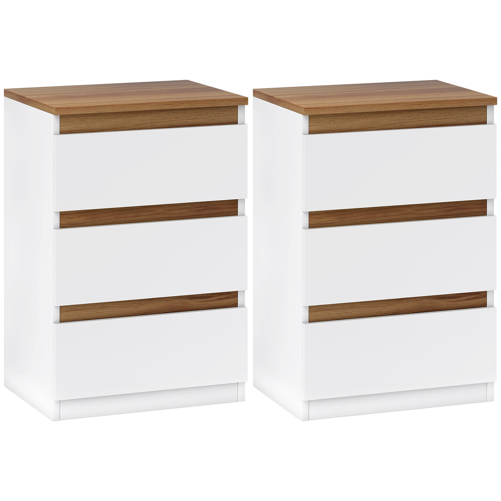 Lot de 2 tables de chevet blanches à 3 tiroirs