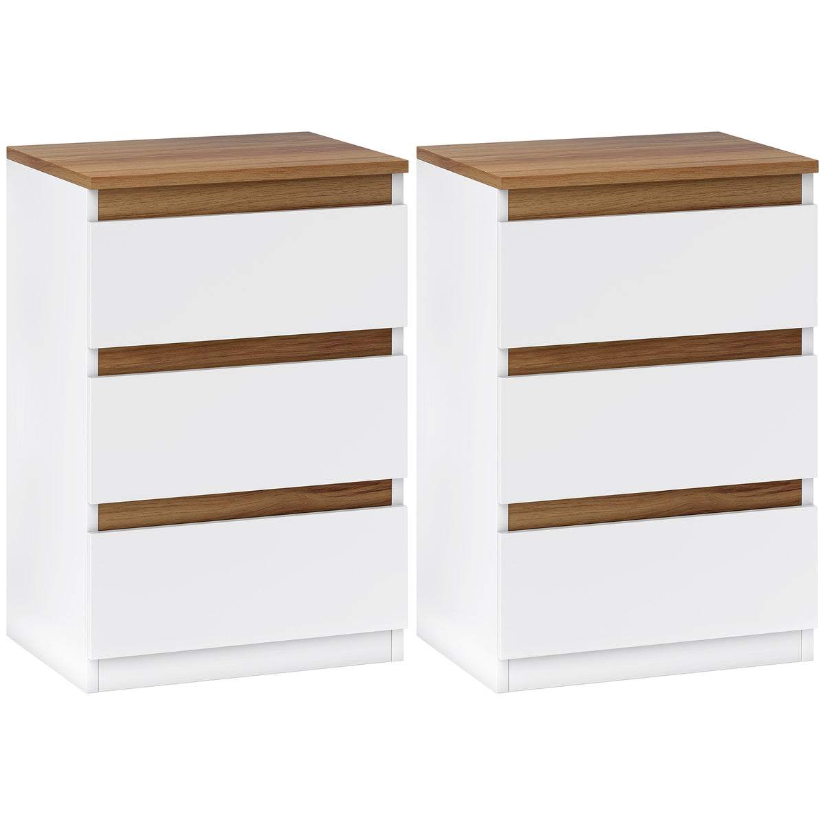 Lot de 2 tables de chevet blanches à 3 tiroirs
