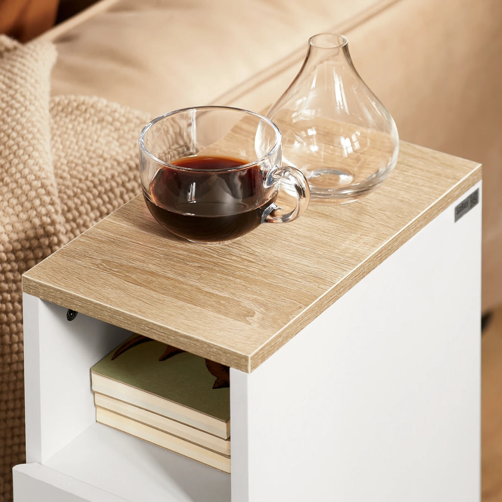 Table de chevet étroite blanche à 2 tiroirs, largeur 20 cm