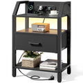 Table de chevet LED avec prises USB et tiroirs en tissu