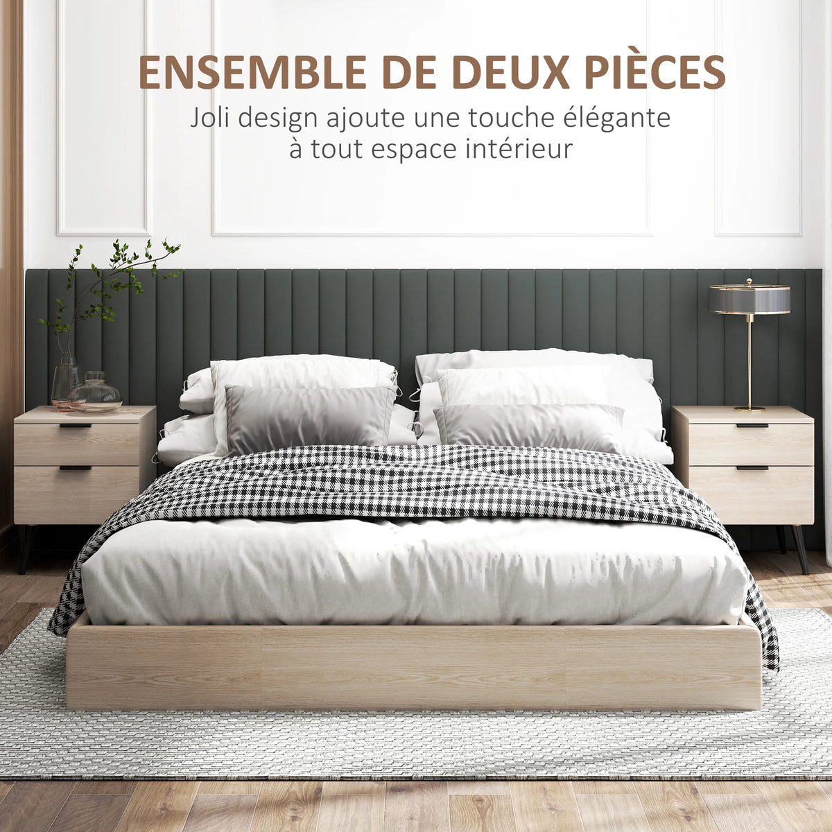 Lot de 2 tables de chevet effet chêne à 2 tiroirs