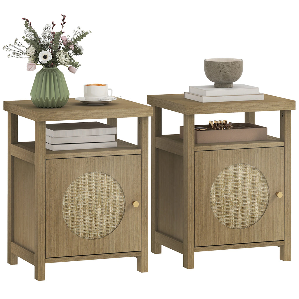 Lot de 2 tables de chevet effet bois et cannage