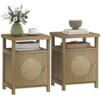 Lot de 2 tables de chevet effet bois et cannage