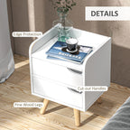 Petite table de chevet blanche à 2 tiroirs et pieds en bois