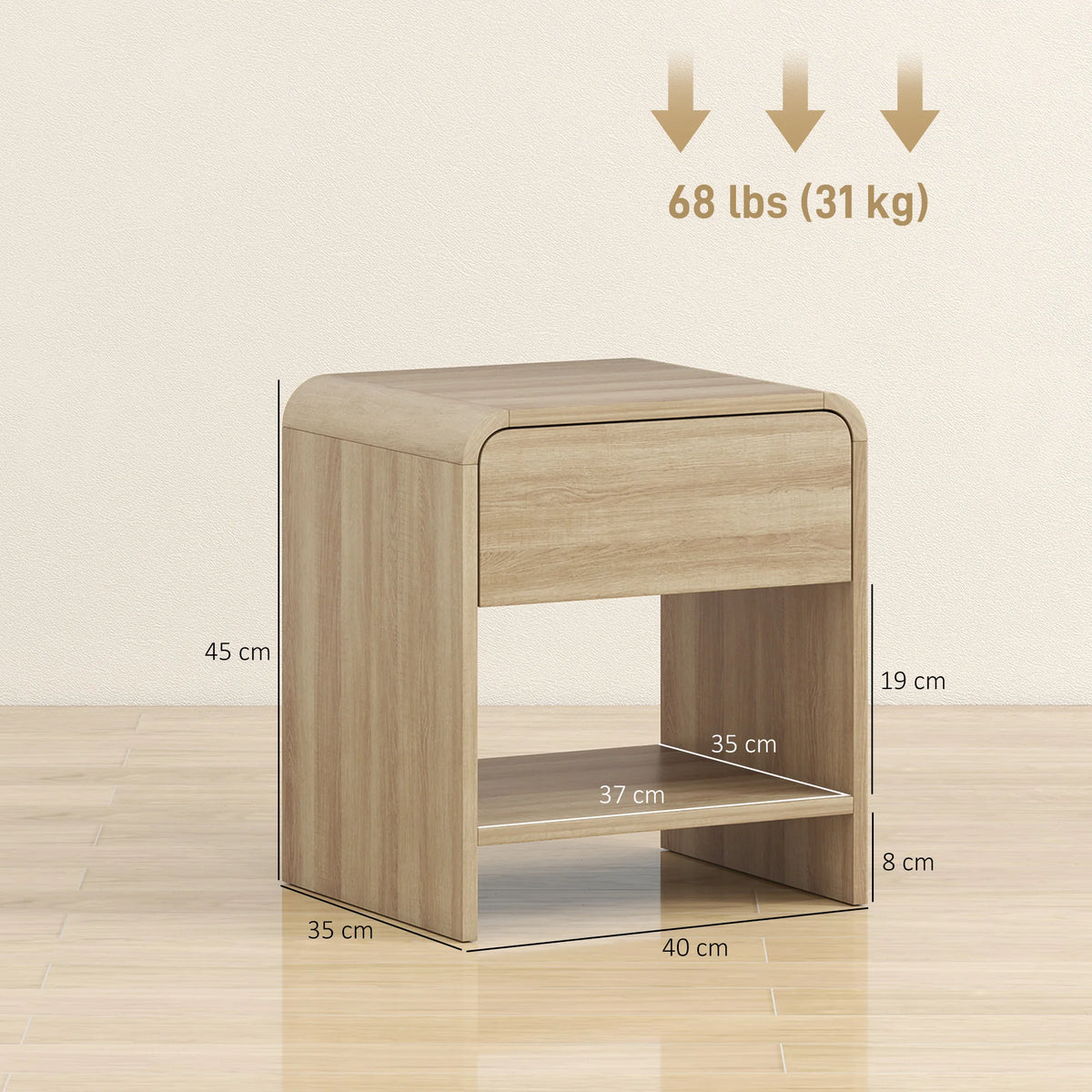 Lot de 2 tables de chevet effet bois avec tiroir et niche
