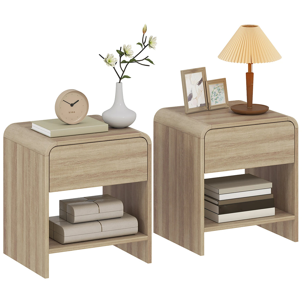 Lot de 2 tables de chevet effet bois avec tiroir et niche