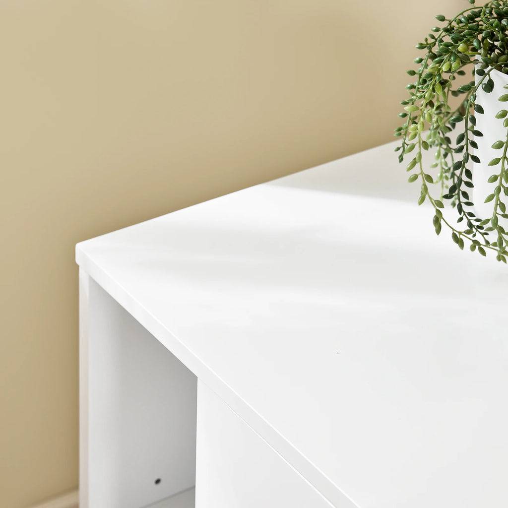 Table de chevet blanche à 3 tiroirs et 2 niches