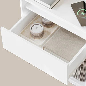 Table de chevet LED avec tiroir, prises et USB