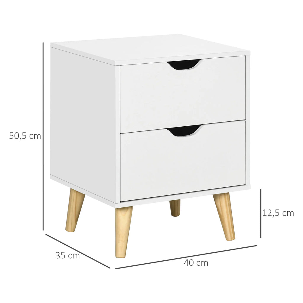 Table de chevet blanche à 2 tiroirs et pieds en bois